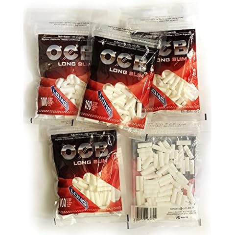 OCB Slim Long 6mm Cigarette Filter Tips 5 x 100 Filters - Total 500 Tips Cover
