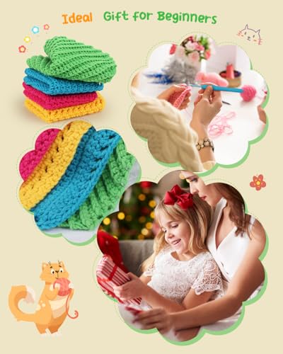 Image of Katech Crochet Kit for Beginner Adults, Dishcloth Beginner Crochet Kit for Adults Learn to Crochet, Crochet Starter Kit Contain Detail Instruction Soft Yarn and Crochet Hook Supplies