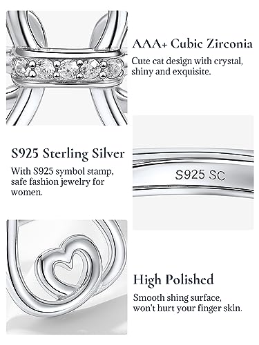 SILVERCUTE 925 Sterling Silver Band Rings Cat Rings for Women,Adjustable 925 Silver/18K Gold Plated Band Ring,Cat/Panda Ring4