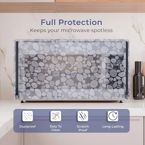 Image of Kuber Industries 20 Ltr PVC Microwave Oven Cover for Kitchen | Microwave /Oven /Otg Cover - Protects from Spills, Stains & Scratches | Stone Print - Transparent