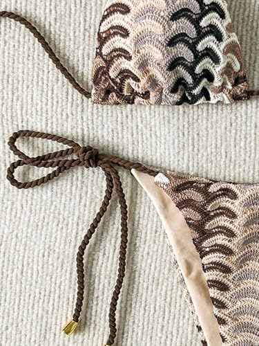 Image of ZAFUL 2 Piece Triangle Bikini for Women Knitted Rope Halter Bikini Sets Sexy Bathing Suit Side Tie Swimsuits Beachwear