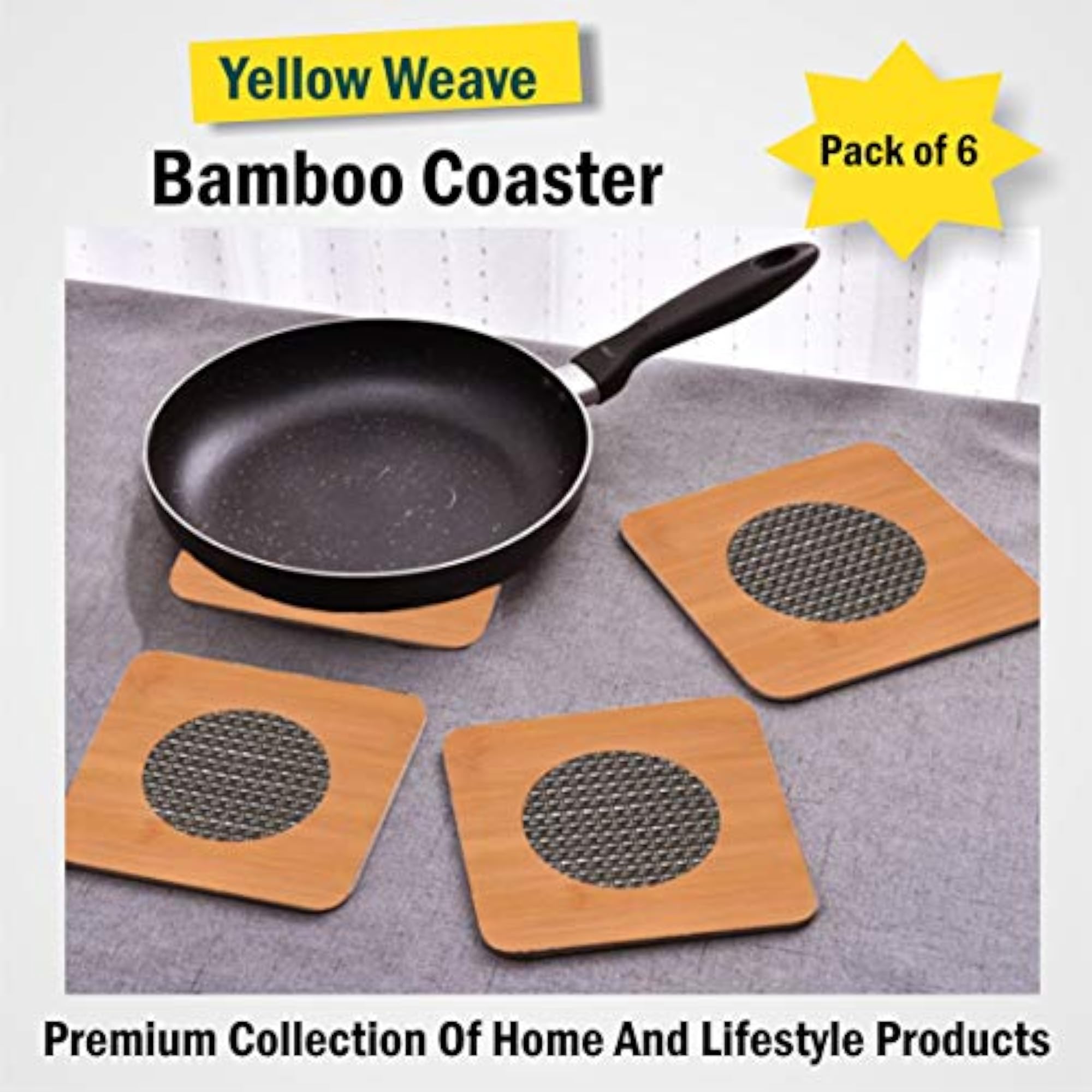 6 Pieces Bamboo Wood Coasters for Big Pans and Pots