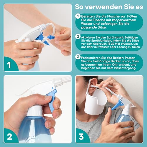 Ohrenreiniger zur Entfernung von Ohrenschmalz, Ohrreiniger mit 300 ml Flasche + 10ml Olivenöl Ohrentropfen, Komplettes Ohrspülungsset von Medi Grade