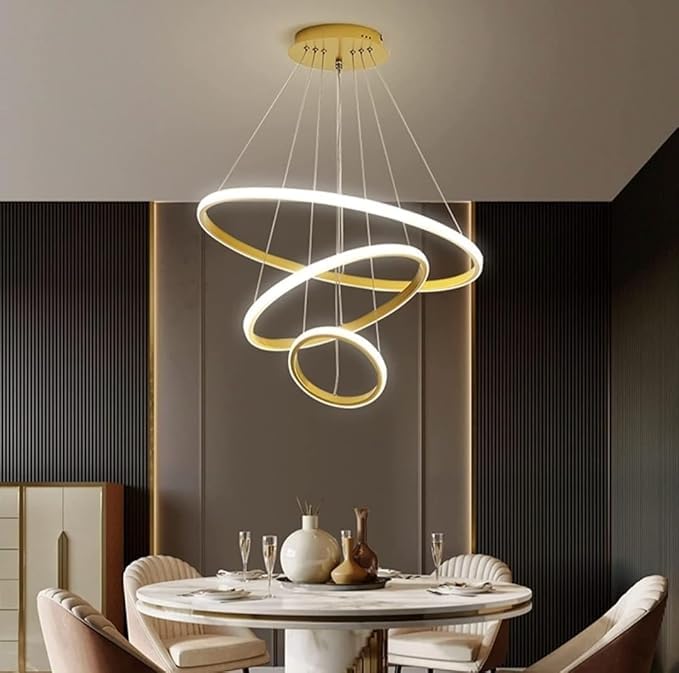 LEGEEN 3 Ring Led Chandelier Juhumar Hanging Pendant Ceiling Light Lamp for- Kitchen, Hall, Lobby, Restaurant, Bar, Living Room, Bedroom, Hotel, Office, Indoor Decor Chandelier Lights (Golden)
