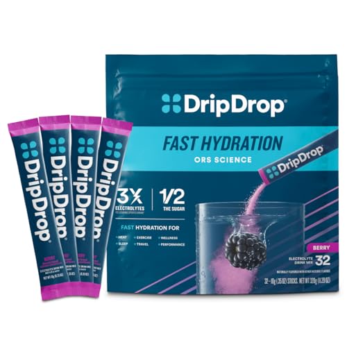 Image of DripDrop Hydration Packets - Berry - Single Serve Electrolytes Powder Drink Mix - Non-GMO, Gluten Free, Vegan - 32 Sticks
