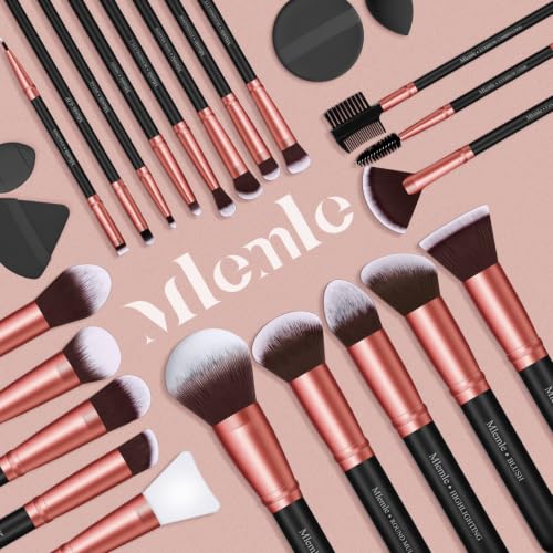 Image of Makeup Brushes Set, Mlemle Professional 25 Pcs Makeup Kit, Include Foundation Powder Blush Concealers Eye shadows 21 Pcs Makeup Brushes and 2 Powder Puff, 2 Makeup Sponge(B01-RoseGold)