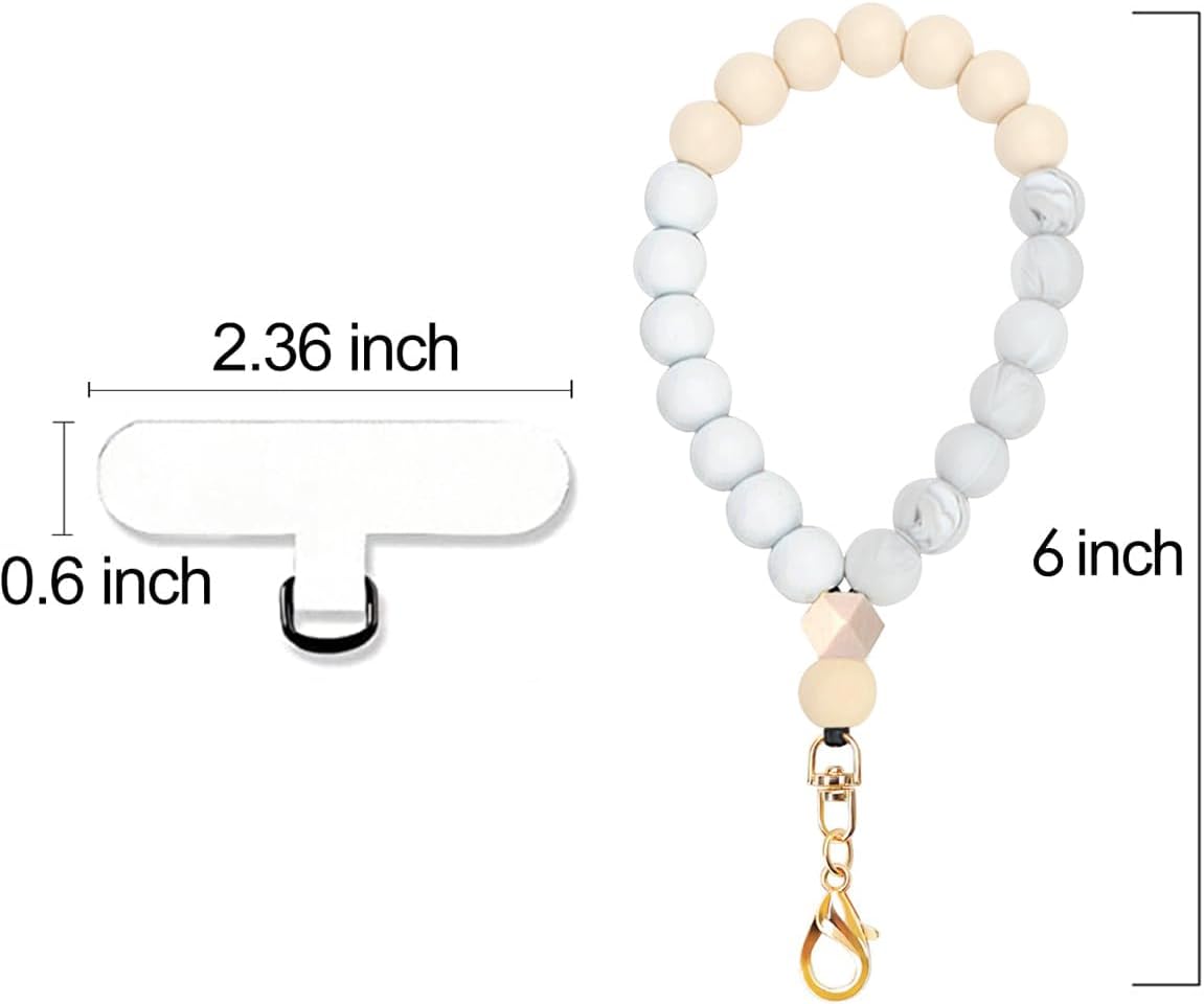Marble Silicone Beaded Phone Wrist Strap, Cellphone Lanyard with Tether Tab, Elastic Hands-Free Wristlet Bracelet - Image 6