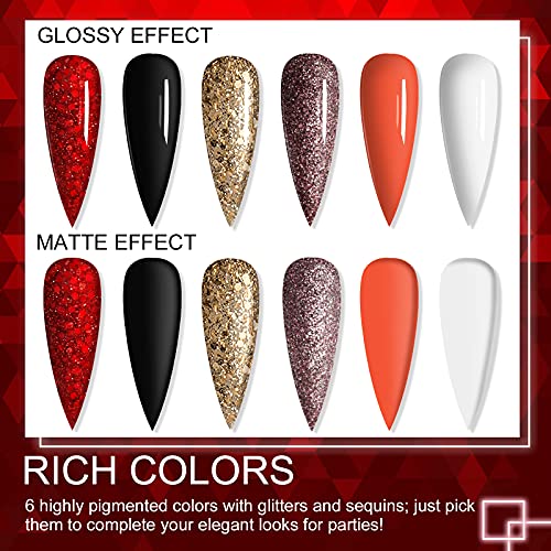Vrenmol Poly Nails Gel Set - 6 Colors Red Gold Nail Extension Gel Glitter Black White Poyl Nails Set Builder Nail Gel For Diy Manicure Starter Professional Summer Day Gift For Women Home Salon #TOP1