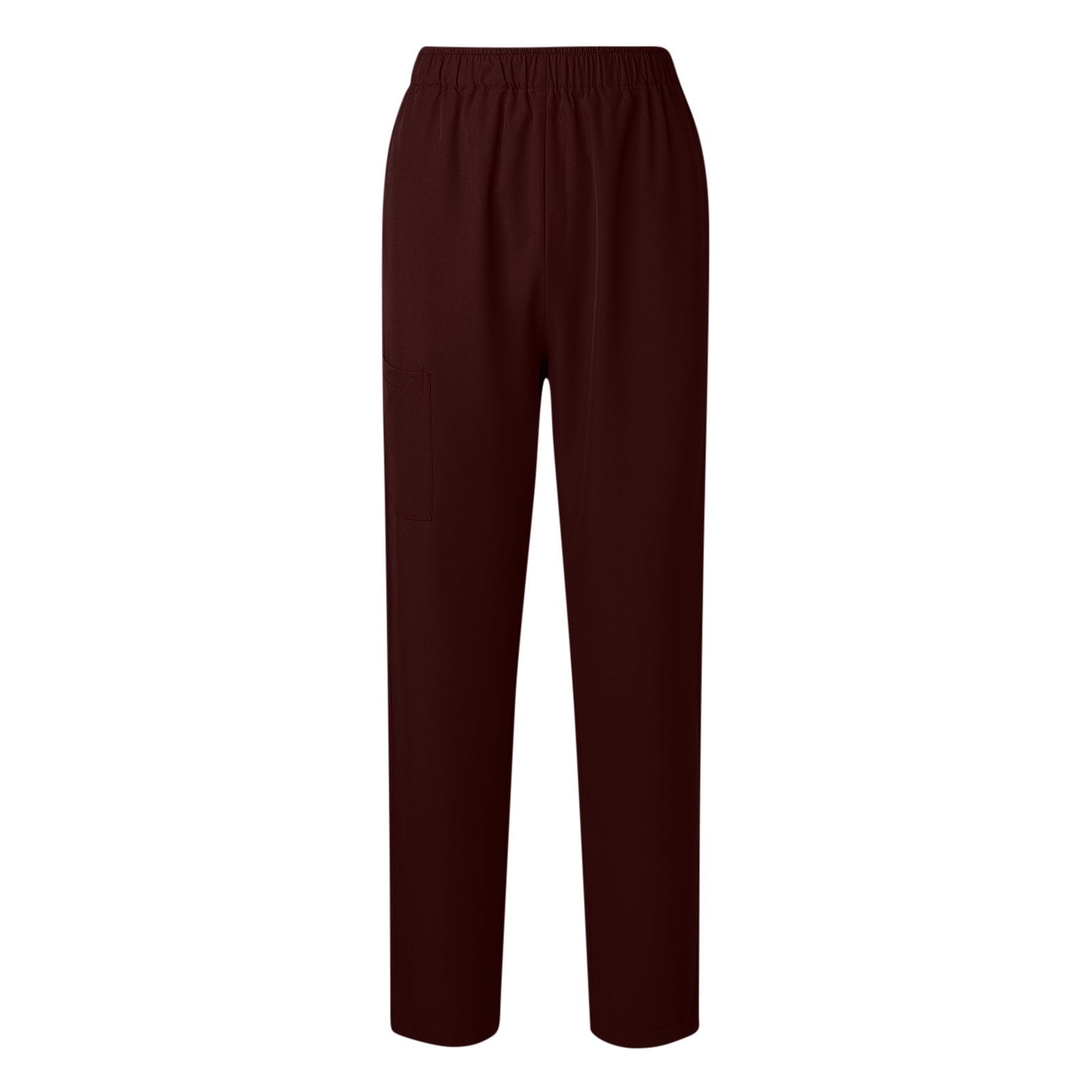 Women Scrub Pants Straight Leg Pull-on Pant Elastic Waist Stretchy Bottoms Nursing Work Trousers with Pocket