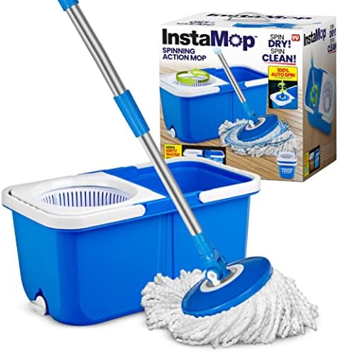 Instamop Spin Mop and Bucket with Wringer Set with 2 Buckets for Clean/Dirty Water, Microfiber Mop for Floor Cleaning, Floor Mop Bucket, Washer Machine Safe, Push-Down Wringing System AS SEEN ON TV