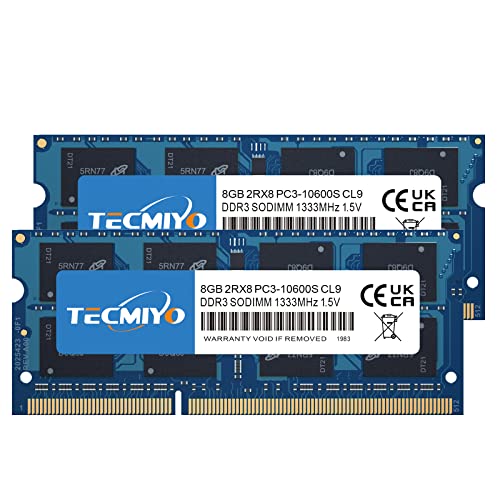 TECMIYO (2 x 8 GB) Kit DDR3 16GB RAM 1333MHz PC3-10600 Unbuffered no ECC 1,5 V CL9 2Rx8 Dual Rank 204 Pin SODIMM ddr3 Memoria para Ordenador portátil, Memoria RAM módulo Upgrade