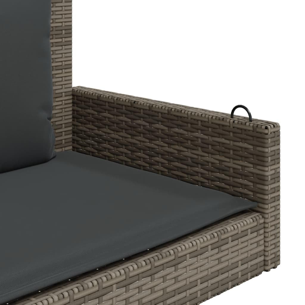 Banco balancín gris 119 x 56 x 48 cm de ratán sintético con cojín acolchado, resistente a la intemperie, para balcón, terraza y jardín, banco de asiento relajante con función balancín