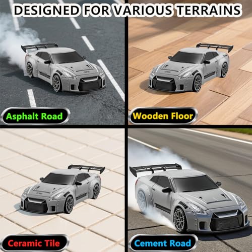 Image of RC Drift Car, 1:24 Scale Remote Control Vehicle with LED Lights,Drifting Tires&Two Batteries, Racing Sports Toy Idea Gift for Adults Boys Girls and Kids Galactic Silver