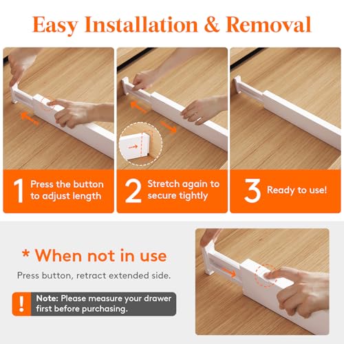 Lifewit 5 Pack 2.36" High Drawer Dividers 28-43.5cm/11-17" Adjustable Drawer Organizer for Clothes/Utensils, Expandable Drawer Separator in Dresser/Kitchen/Bedroom/Office Organization & Storage White by Lifewit - Used condition - Image 4