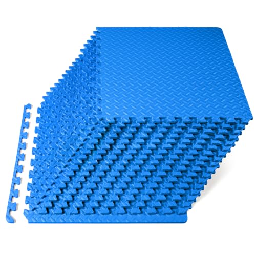 Image of ProsourceFit Exercise Puzzle Mat 1 /2-inch, EVA Interlocking Foam Floor Tiles for Home Gym, Workout Equipment, Kids Play Areas, Blue, 72 SQ FT - 18 Tiles