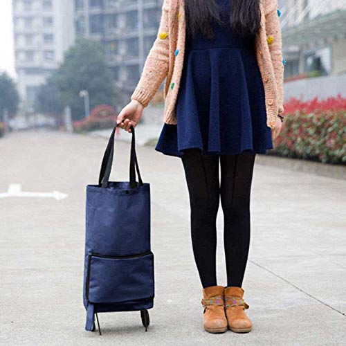 TAOYI Faltbarer Einkaufstrolley mit Rollen Leichte 2 in 1 Leichter Handwagen Einkaufswagen Tasche Wiederverwendbare Einkaufstasche (Marine, Länge (cm): 25 Breite (cm): 16 Höhe (cm): 4) – Bild 6