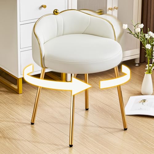 Hellove Tabouret Coiffeuse Pivotante Coquillages, Pouf Coiffeuse Cuir avec Pieds en Métal Doré, Chaise Rembourré Moderne, Charge 150kg Confort Stool Fille...