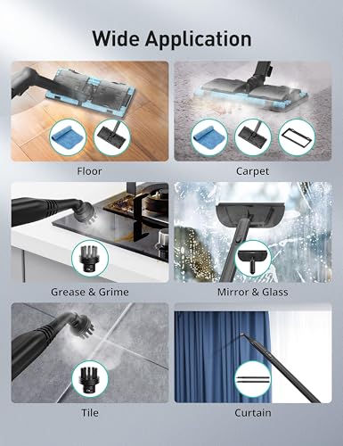 Image of Carpet Steam Cleaner for Home, 293F 58 PSI Powerful Multipurpose Handheld Steam Mop, 21 Attachments, 50Oz Capacity, Heavy Duty Steamer for Carpets, Floors, Cars, Tiles, Crack Cleaning, Turquoise