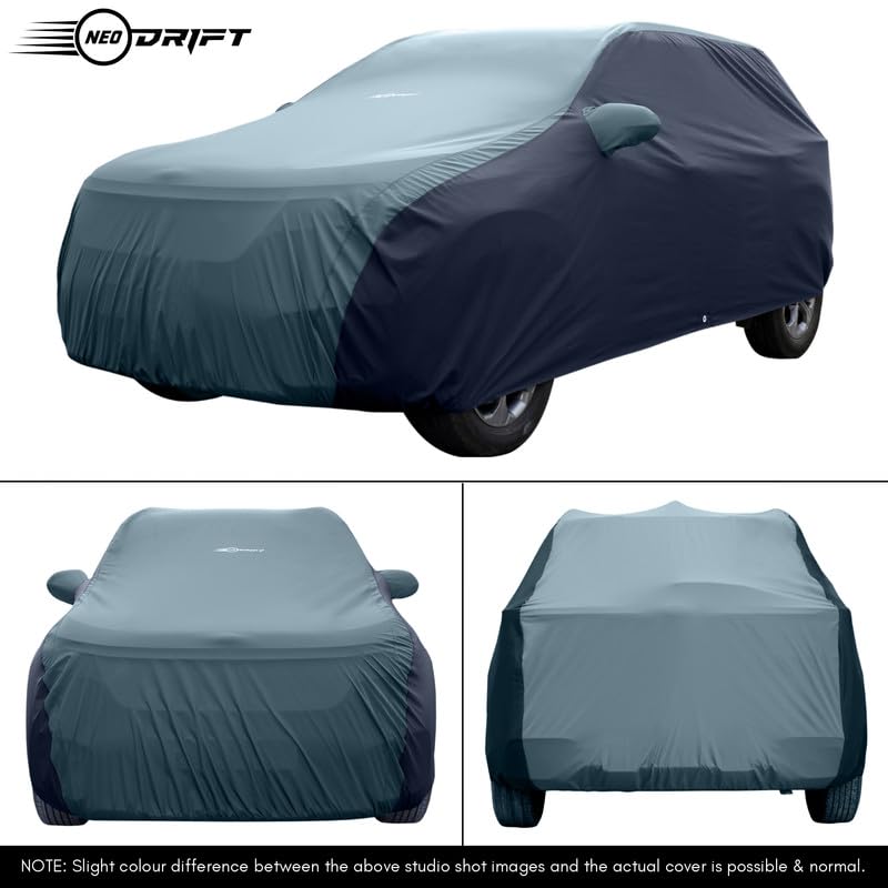 Image of NEODRIFT 'SuperTech' Car Cover for Tata Bolt (100% Water-Resistant, All Weather Protection, Tailored Fit, Multi-Layered & Breathable Fabric) (Colour: D.Green+Black)