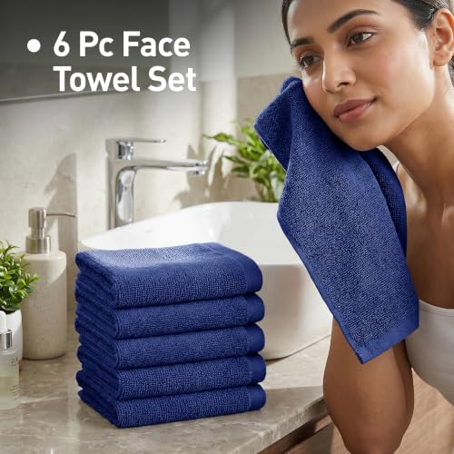 Image of MYTRIDENT Face Towel | Urban Comfort | Quick Drying | Travel Friendly | for Men /Women | 6 Pc Face Towel (30 cm x 30 cm) | 100% Cotton 450 GSM - Navy