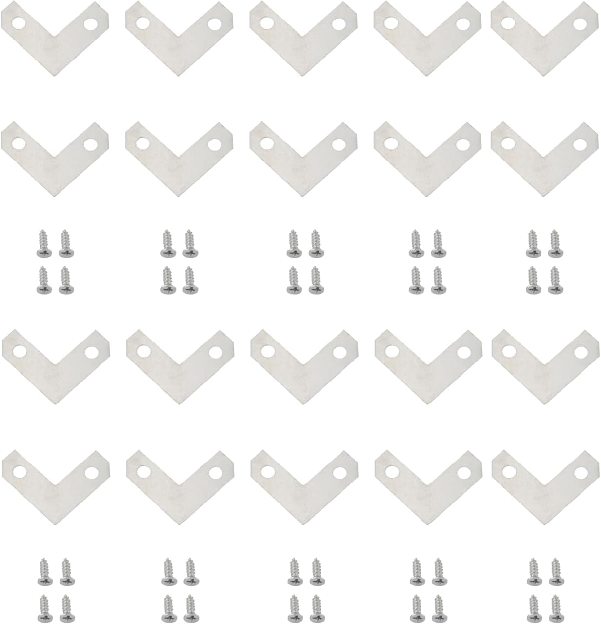 dophee 20Pcs L-Shape Iron Corner Brace Brackets, 90 Degree Right Angle Shelf Connector Fixing Mending Repairing Connecting Plate with Screws, 26x26mm/1.02"x1.02"