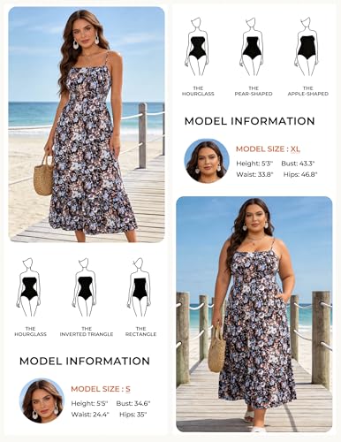 Image of GRACE KARIN Summer Dresses for Women 2026 Vacation,Smocked Floral Maxi Dress,Boho Beach Sundress with Pocket Fashion Clothing