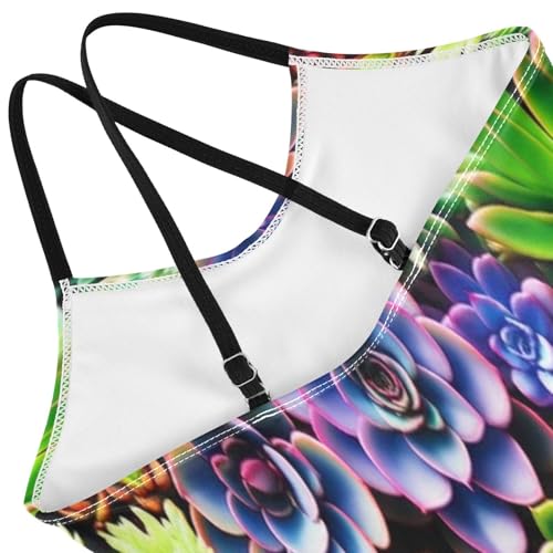 Succulent Plant Colorful Girls' One-Piece Swimwear, Beach Apparel 3-10 Y with Adjustable Shoulder Strap, 3-10 Y4