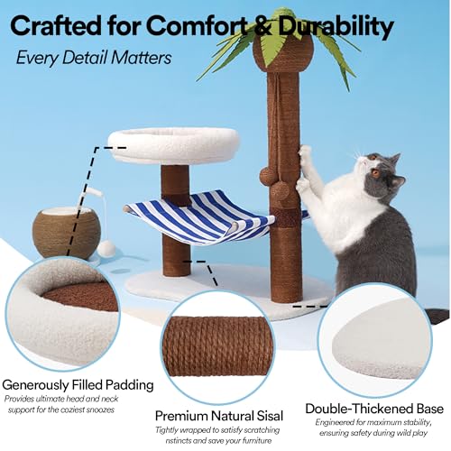 Árbol para gatos ZEZE con hamaca y cama tropical miniatura 4