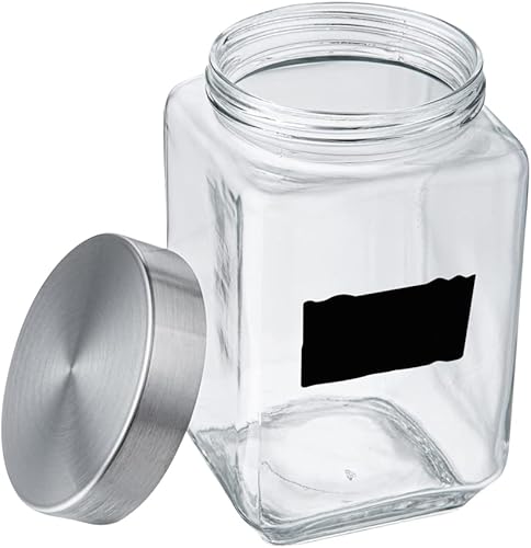 Miniatura 9 de Restaurantware Vetri - Tarro de almacenamiento de vidrio de 58 onzas, con tapa, etiqueta de pizarra, 3 12 x 3 12 x 7 14 pulgadas, caja de 1 unidad