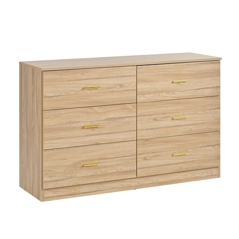 Modern Natural 6-Drawer Dresser for Bedroom - Ample Storage Wide Chest of Drawers, Sturdy & Safe