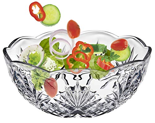 Elegant Large Crystal Clear Salad Bowl, Glass Mixing Bowl, All Purpose Round Serving Bowl