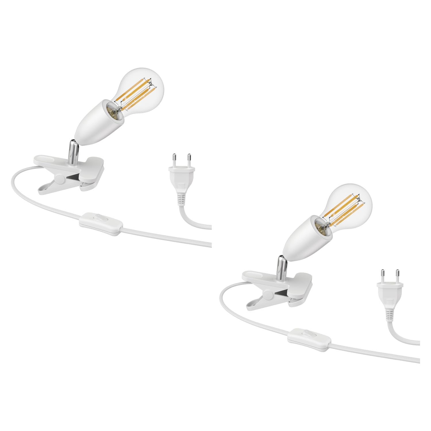 ledscom.de 2 Stück E27 Klemmleuchte LIK, weiß inkl. LED Lampe Filament 1600lm warmweiß