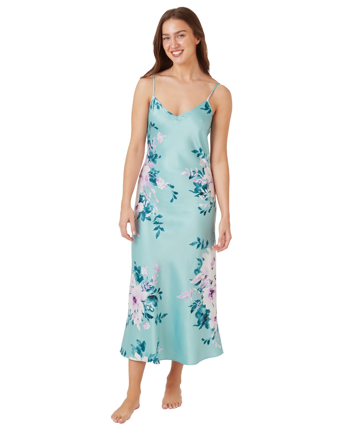 Undercover Womens Satin Long Chemise Negligee Nightdress Nightie IN38817 Floral Bloom 12-14