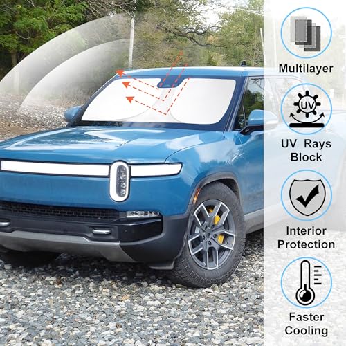 Image of Windshield Sun Shade Custom Fit for 2022 2023 2024 2025 2026 Rivian R1T Accessories Foldable Sunshade Sun Blocker Protect Car from Sun Rays & Heat Damage Keep Car Cooler
