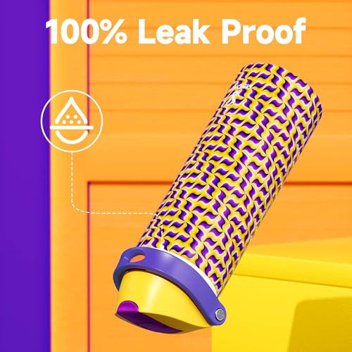 Image of 24 oz Insulated Water Bottle with Straw: Meoky Stainless Steel Water Bottle with Holder and Strap - Leak Proof, Cold for 24 Hours, Fits in Car Cup Holder, BPA-Free for Travel Sports Gym, Optic Wave