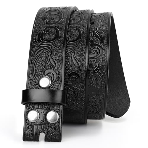JASGOOD Western Leather Belt Strap for Men Engraved Cowboy Belt Strap without Buckle 1.5'' Wide Long Horn Bull Western Belt