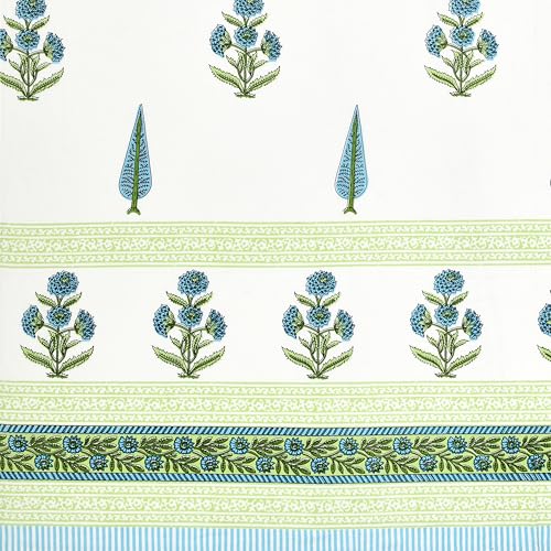 Image of BLOCKS OF INDIA Hand Block Printed Cotton Daylight Curtains with Eyelets | Blue Green Paisley, Door- 7 Feet (Pack of 2)