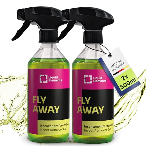 Liquid Elements – Insektenentferner Auto 'Fly Away' 2x500ml Gel Sprayflasche – Insektenreiniger hochwirksame, leicht basisch Formel – Löst hartnäckige Insektenverschmutzungen von Lack & Autoscheibe