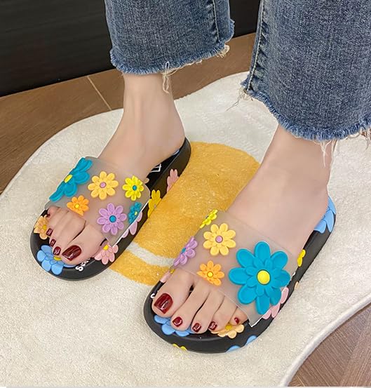 Women's Flower Sandals Y2K Aesthetic Kawaii Cute Slip on Flat Summer Beach Sandals Comfort Walking Shoes Shower Slippers3