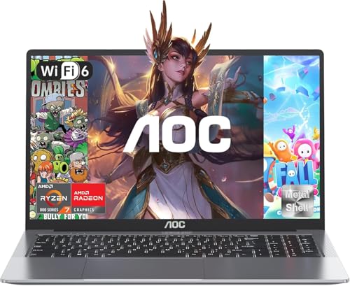 AOC Laptop,Ryzen 7 5825U,bis zu 4,5 GHz, 16 GB RAM M.2 NVMe SSD 512 GB Notebook,Tastatur mit Hintergrundbeleuchtung, Radeon RX Vega 8 Graphics,WiFi-6,HDMI,1080p,Typ-C,Metallgehäuse