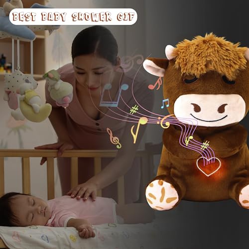 Highland Cow Plush Baby Sleep Soother - Heartbeat Stuffed Animal with Calming Light, White Noise, Shush, and Mother's Heartbeat for Newborns, Boys & Girls - Image 7