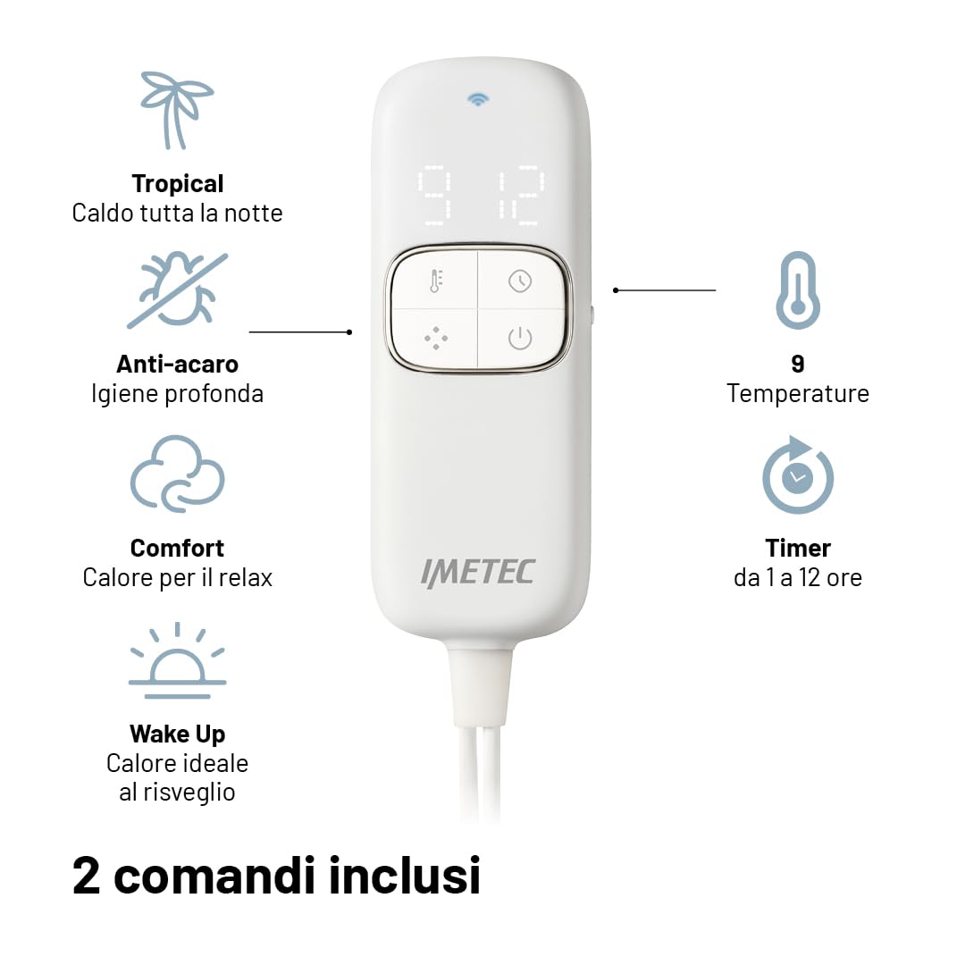 Imetec Scaldasonno Adapto Advanced Maxi Matrimoniale - Programmabile con Alexa, Connettività Wi-Fi e Controllo Vocale, 4 Programmi - 9 Temperature, Riscaldamento Rapido e Bassi Consumi, 195x165cm