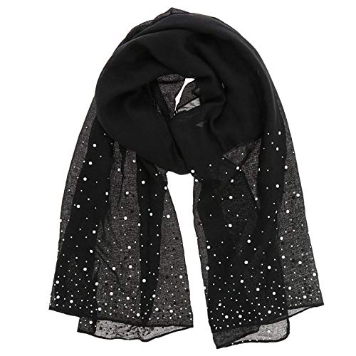 FASHIONGEN - Echarpe femme douce imitation coton, perles et strass, LEIA - Noir