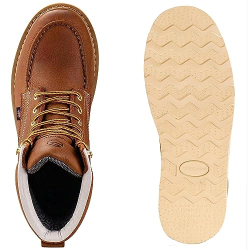 SUREWAY 6 in Mens Soft Toe Work Boots for Men-Full Grain Leather,Goodyear,Non-Slip EH Safety Industial Construction Wedge Moc Toe Work Boots/Shoes,Soft Toe Tobacco,Size 6.54
