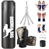 Sac de frappe suspendu pour adultes, 120 cm, pour adolescents et enfants, unisexe, pour intérieur/jardin, avec gants de boxe, enveloppes, chaîne, crochet de plafond, pour MMA, grappling, muay-thaï