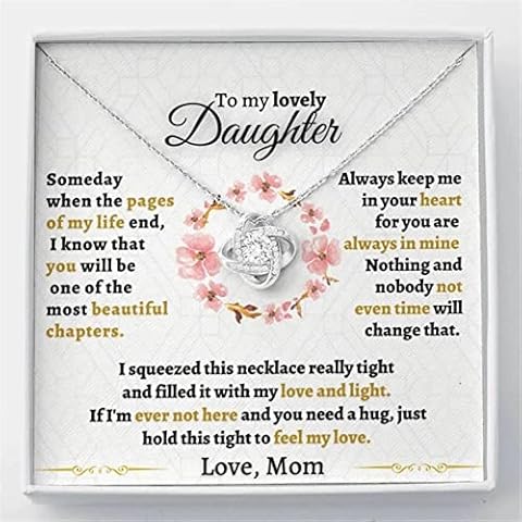 To My Beautiful Daughter-Love Knot Necklace for Mom, Four-leaf Charm Clavicle Pendant Eternal Heart Diamond Necklace Jewelry Birthday Christmas Gifts for Girls Women (C) Cover