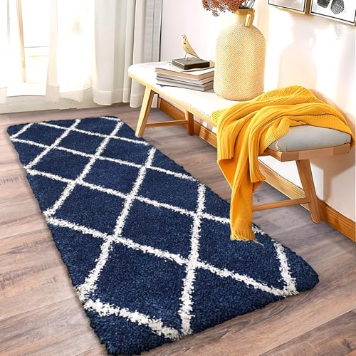 Image of 2x8 feet Soft Runner Rug for Living Room and Bedroom, Modern Indoor Floor Carpet with Non-Slip Backing, Comfortable Decorative Home Decor Rug, Easy Clean & Durable- (Blue B, Rectangular)