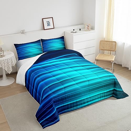 Image of Feelyou Blue Black Gradient Comforter King Size, Abstract Ombre Comforter for Kids Toddler Geometric Abstract Ombre Bedding Set Gradient Contemporary Duvet Set Lightweight Quilt Set