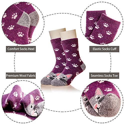Image of Eocom Kids Wool Socks For Boys Girls Warm Hiking Thermal Winter Cozy Soft Thick Toddlers Crew Boot Socks 6 Pairs