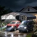 20x20FT Heavy Duty Metal Carport for 2 Cars, Outdoor Portable Car Garage w/Led Light,Reinforced Base and Galvanized Steel Roof, Outdoor Car Port Canopy Shelter for Boats, Full-Sized Pickup Trucks